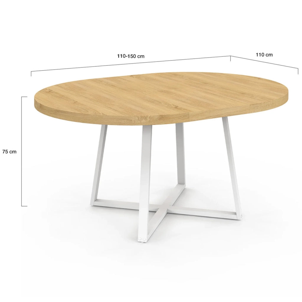 IDMarket - SELMA tavolo da pranzo rotondo allungabile 4-8 persone legno e bianco 110-150 cm