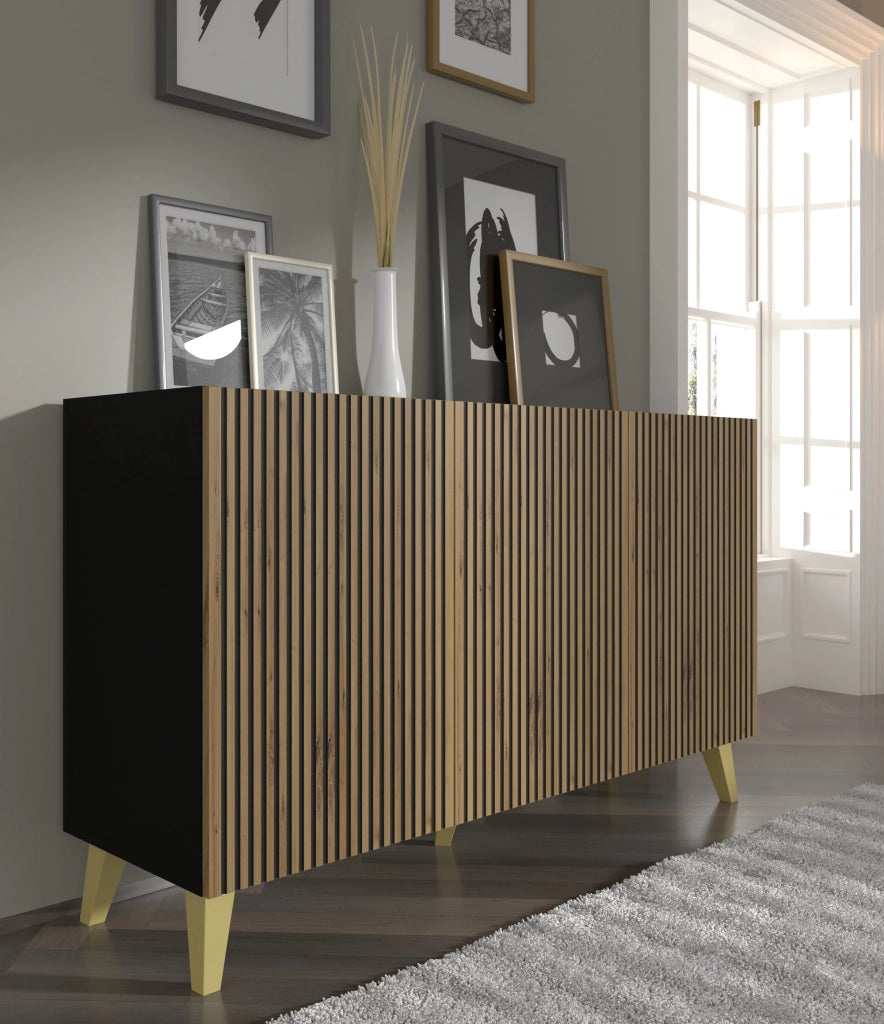 MOBILE RAVENNA P MOBILE IN MDF VERNICIATO 150 3D NERO ROVERE ARTIGIANALE GAMBE ORO
