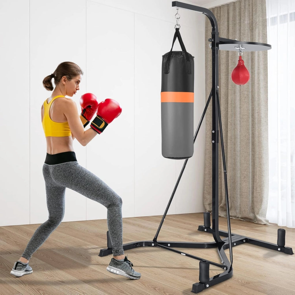 Supporto per Sacco da Boxe e Punching Ball Regolabile, Sacco Boxing da Terra con Struttura in Metallo Robusta e Base Stabile, Attrezzi Pugilato Autoportante da Casa per Adulti