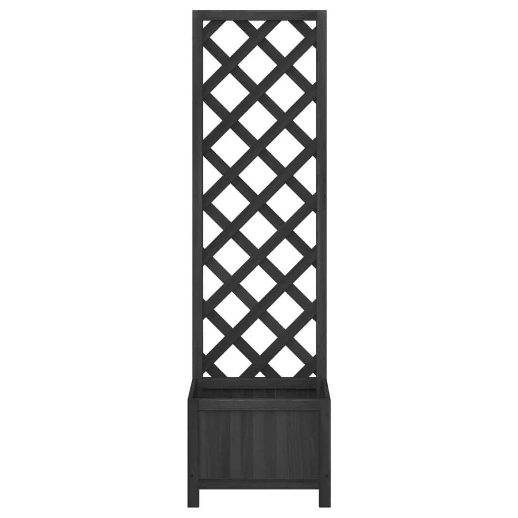 Fioriera rialzata per piante e fiori terrazza/giardino con traliccio legno massello di abete nero 02_0038335