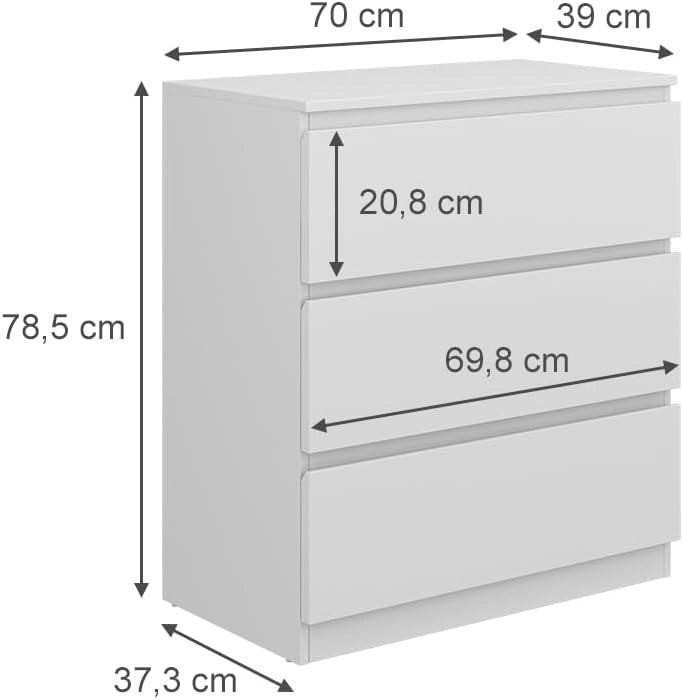 Cassettiera Calisto, Bianco, 39 x 78.5 cm, per riporre abiti e oggetti di uso quotidiano