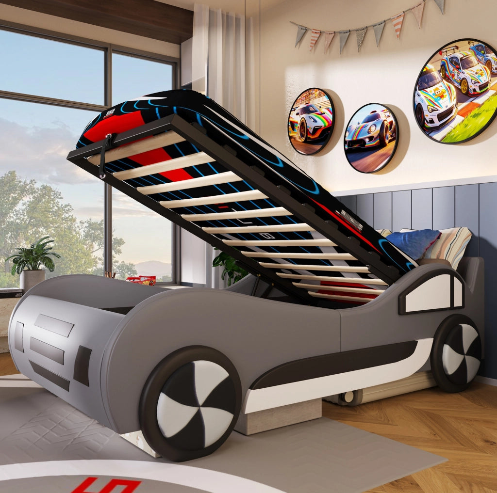 Letto per bambini a forma di auto 90x200 cm grigio