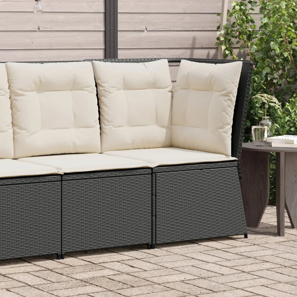 Divano Angolare da Giardino con Cuscini-Sofa da Giardino-Divanetto da esterno Nero in Polyrattan 871926