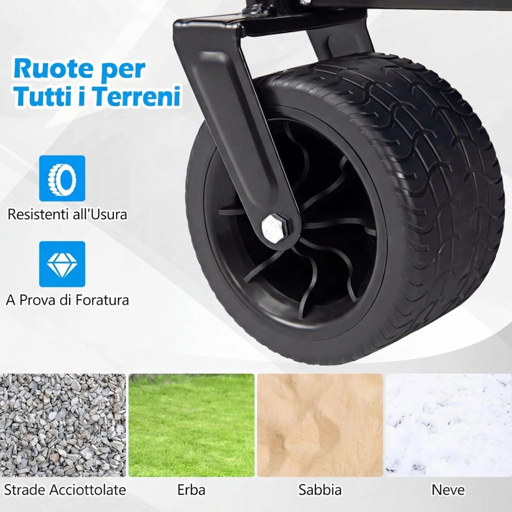 2 in 1 Carrello Pieghevole con Panca, Carrello Trasportabile con Maniglia Regolabile, Cuscini Morbidi e Ruote, Carrello da Giardino in 600D Oxford, 80 kg, 85 L, per Campeggio e Spiaggia (Nero)