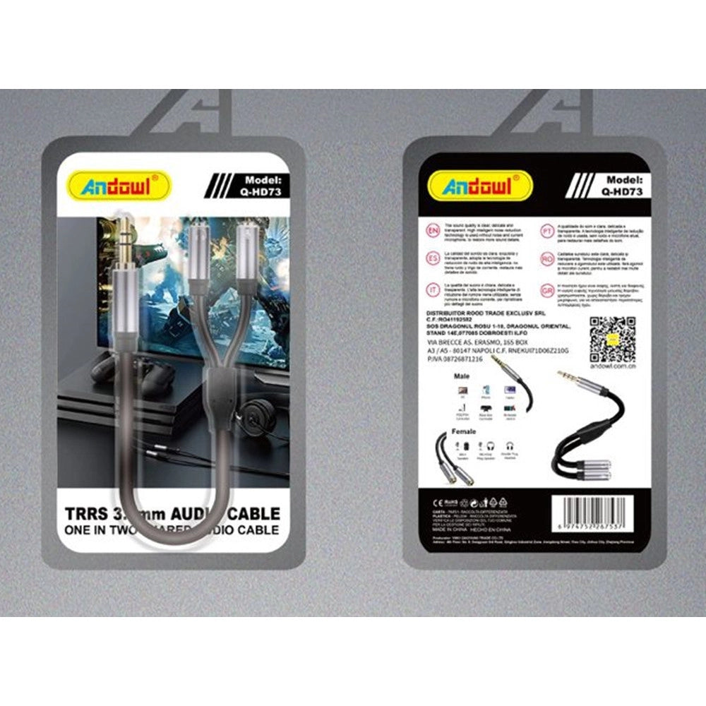 Trade Shop - Cavo Sdoppiatore Splitter Trrs Da Aux 3,5mm Uno In Due Per Condivisione Audio Q-hd73 -