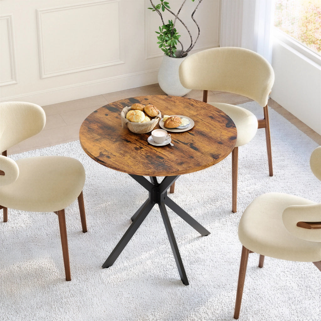 Tavolo da pranzo - stile industriale - gambe a X - Ø80 cm - marrone antico/nero - per cucina e home office