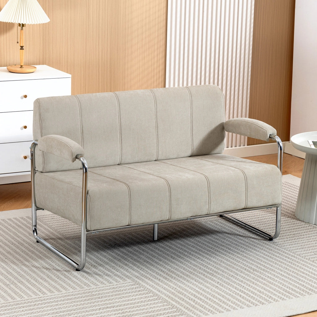 Divano 2 Posti Moderno Tessuto Beige ¨C Zephmum ¨C 120x73x76 cm