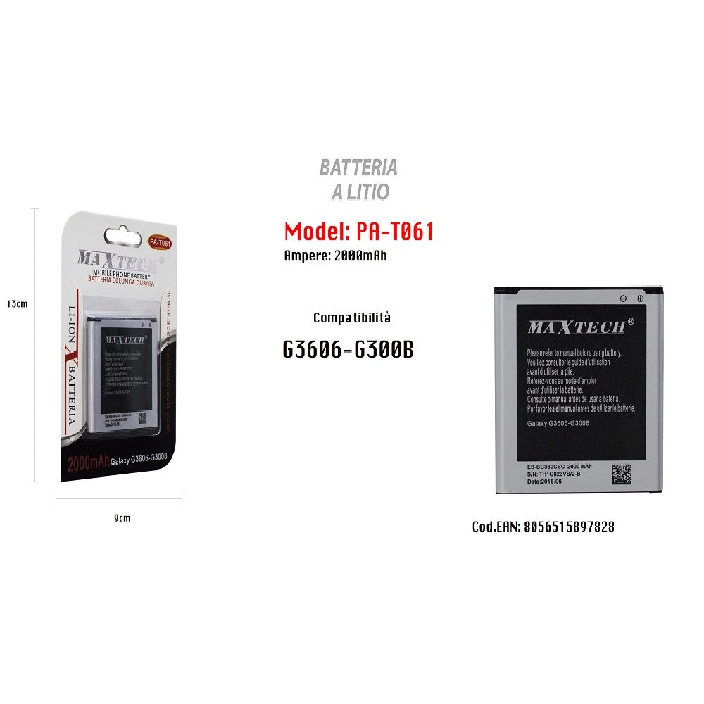 Trade Shop - Batteria A Litio 2000mah Per Samsung Galaxy G3606-g3008 Di Ricambio Maxtech Pa-t061 -