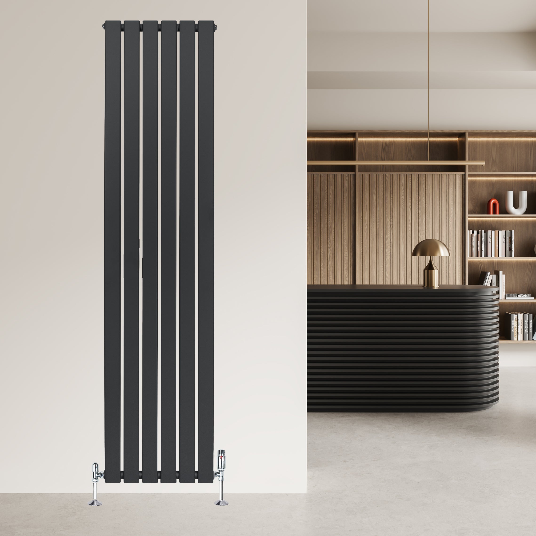 Radiatore Orizzontale 1800 x 420 mm con Valvole TRV Grigio Antracite