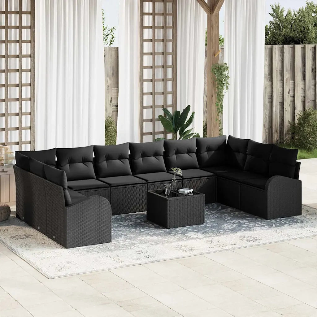 Set di divani con cuscino 11 pcs Nero Polyrattan 3346233
