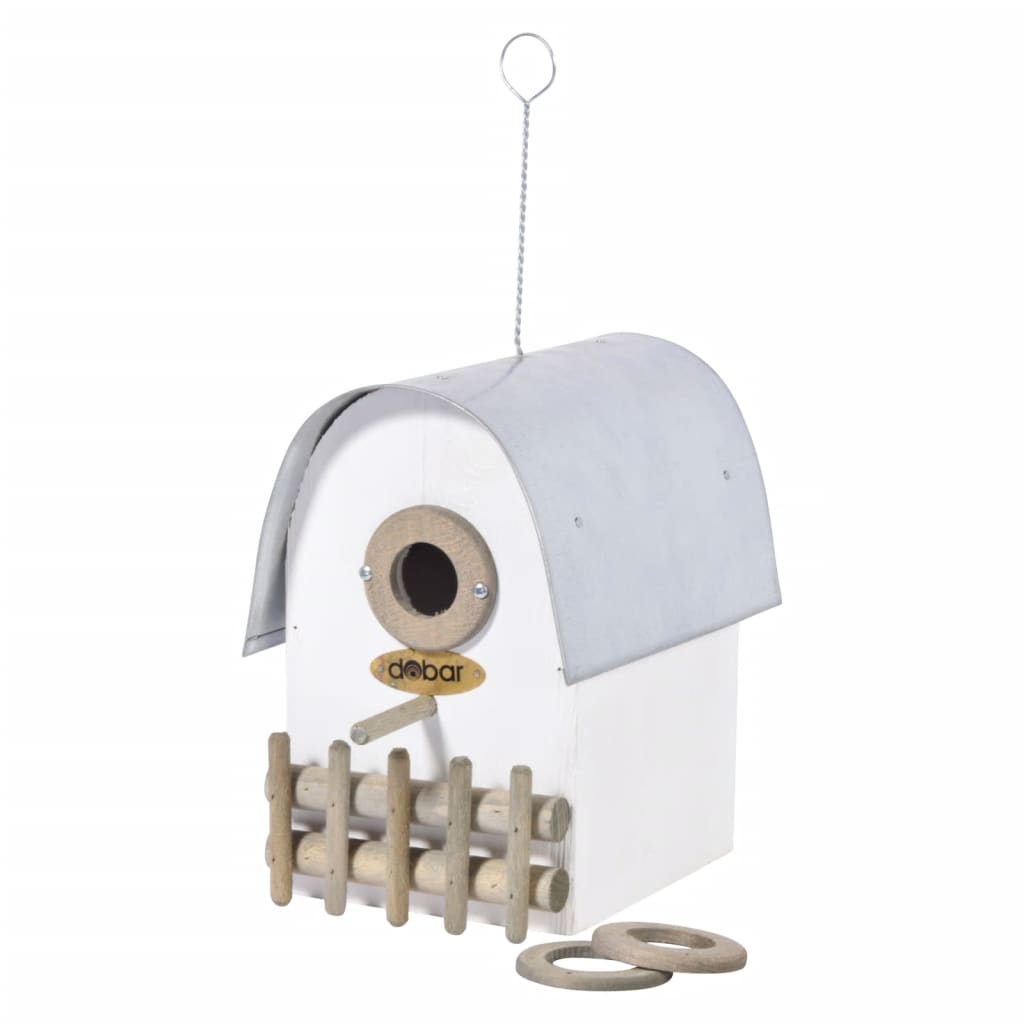 dobar Cassetta Nido Uccelli Ivory Tetto Rotondo Zinco Bianca e Argento 446277