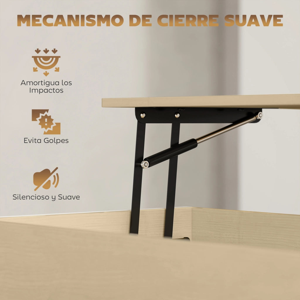 Tavolino da caff¨¨ con cerniera soft close e ripiano aperto ¨C zephmum ¨C 95x40x59 cm naturale e bianco