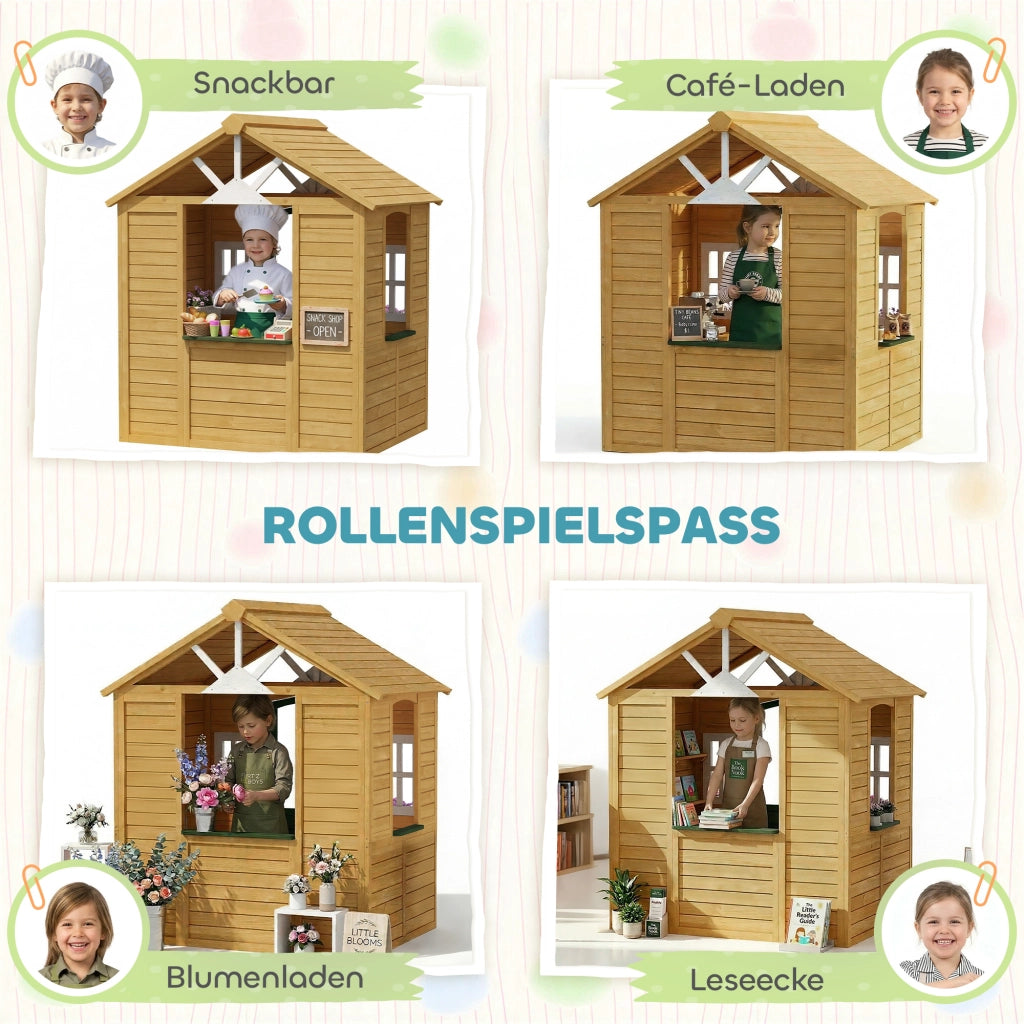 Casetta da gioco in legno per bambini ¨C zephmum ¨C marrone 134.5x97x150 cm