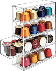 Organizzatore per capsule di caffè con 4 compartimenti - Acrilico - 24,7 x 17,6 x 6,6 cm - Organizzatore - Facile da pulire - Adatto per Nespresso/Dolce Gusto/Tassimo - Organizzatore per capsule