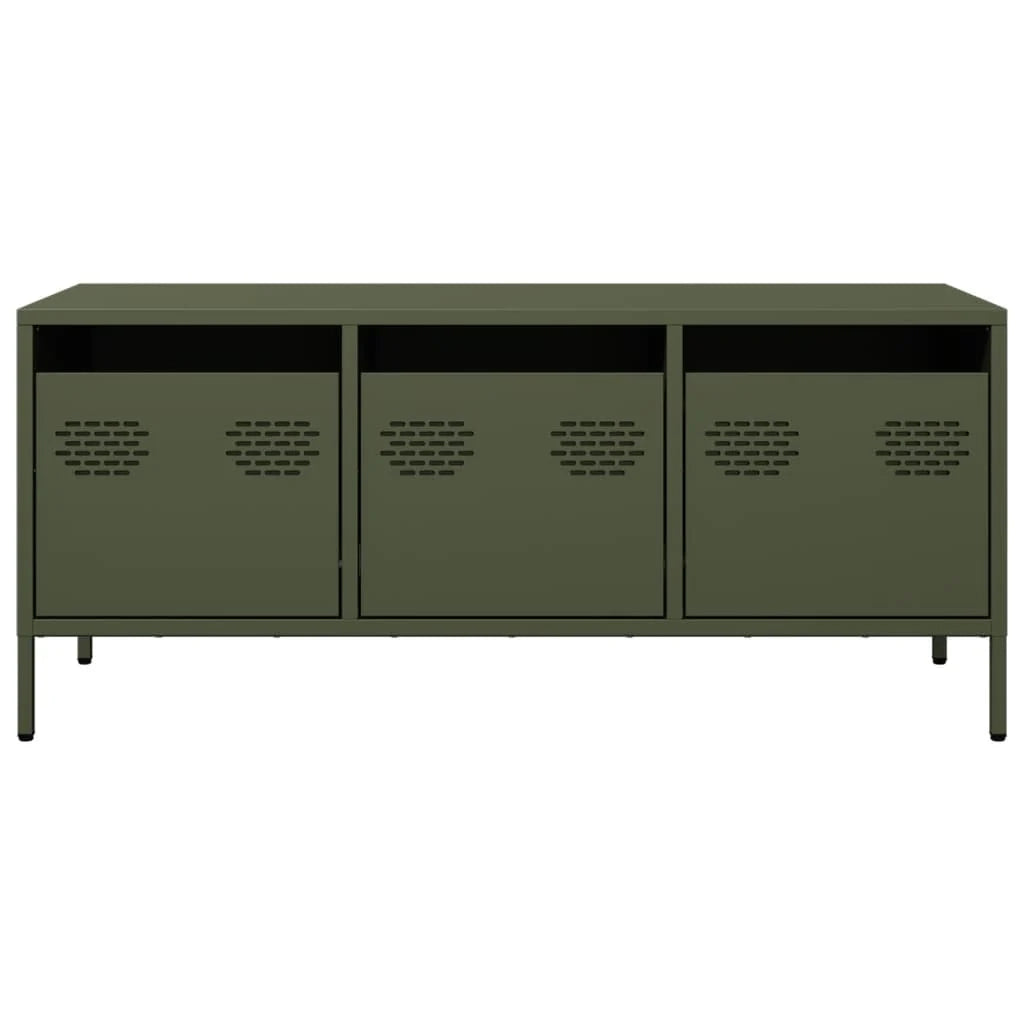 Mobile TV multimediale scaffale TV credenza TV sala da pranzo soggiorno camera da letto verde oliva 101,5 x 39 x 43,5 cm acciaio laminato a freddo verde 02_0028254
