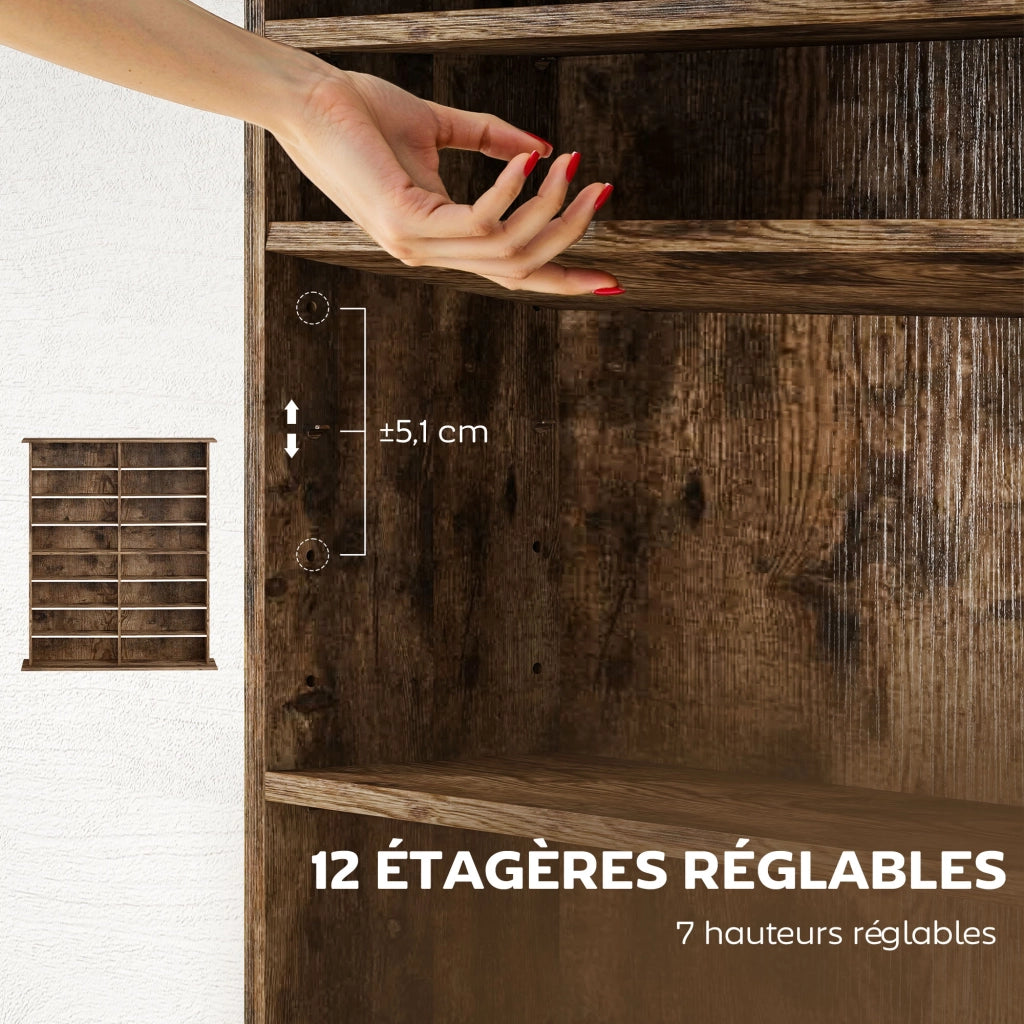 Cassettiera per CD e DVD con 16 scomparti e 12 ripiani regolabili ¨C Minimal ¨C marrone