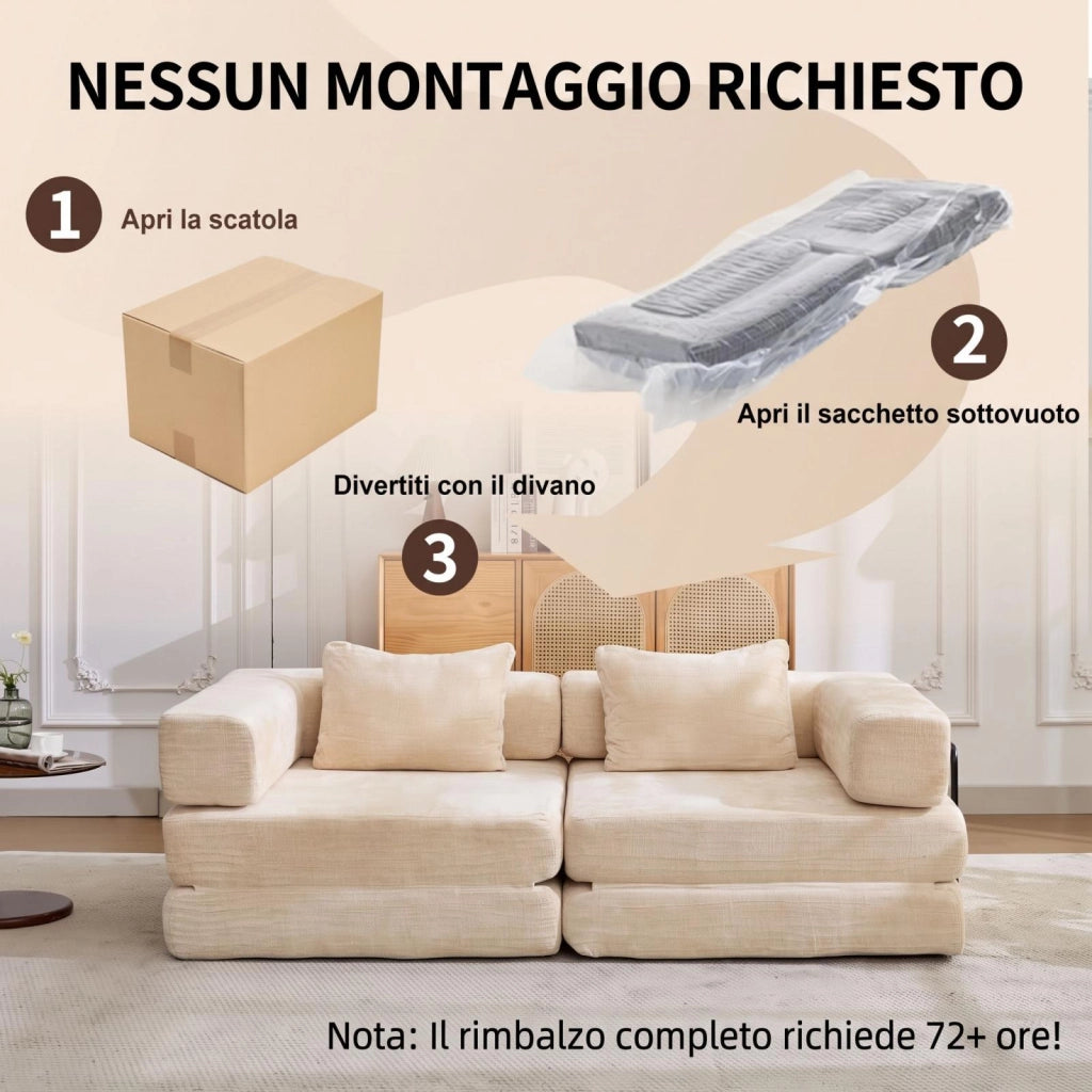 Divano compatto, divano letto pieghevole, moduli senza struttura, tessuto chenille, beige