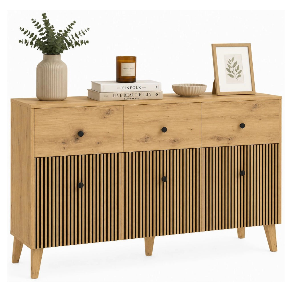 Madia Lepa, Credenza 3 Ripiani, 135x42x95h cm Marrone Rovere
