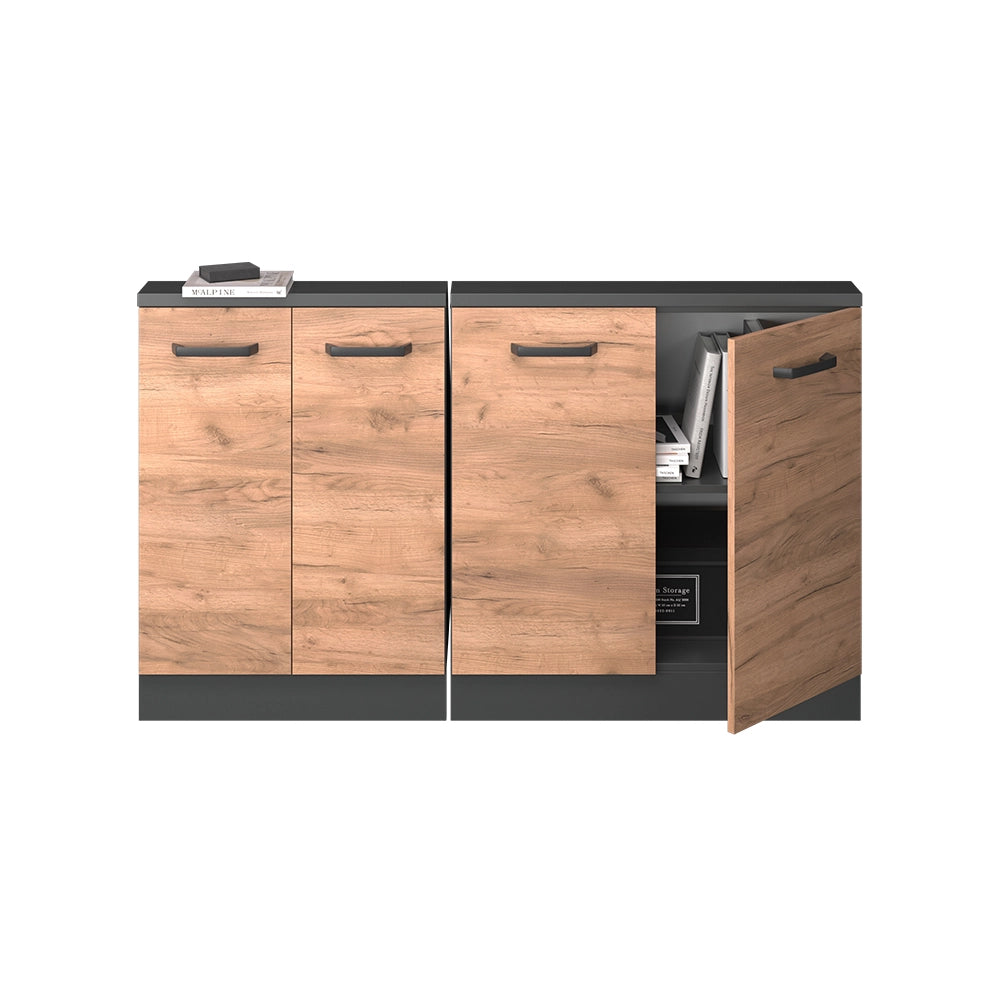 Mobile cucina sottotetto R-Line Rovere dorato/Antracite 140 cm Set di 2 Vicco