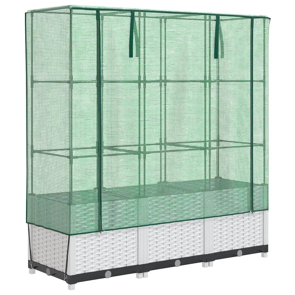 Fioriere | Cassetta per fiori | Letto Rialzato con Copertura Serra Effetto Rattan 120x40x138 cm