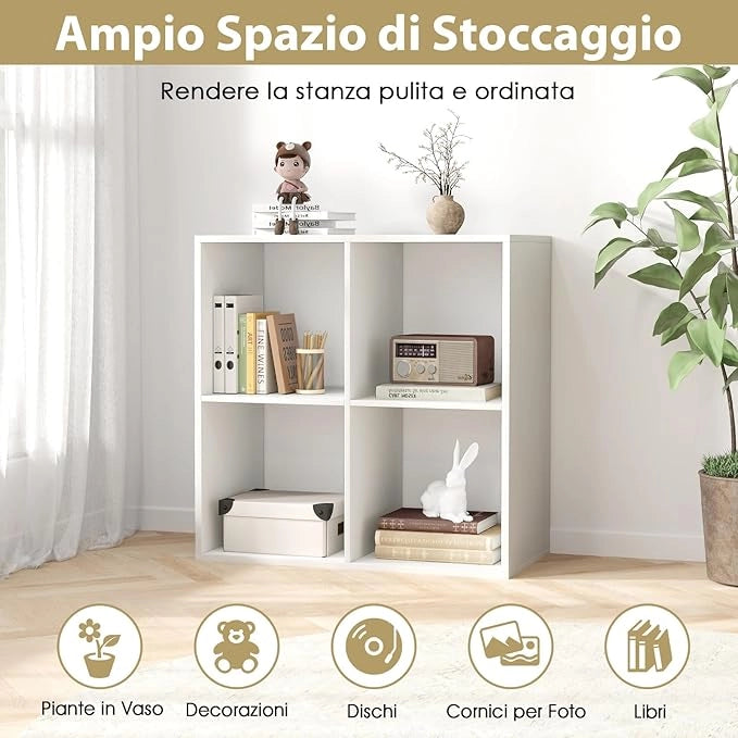 Scaffale Multiuso con Retro Aperto, Mobiletto Espositore Moderno a 2/3/4/6 Cubi con Kit Anti-Ribaltamento, Libreria Autoportante per Camera da Letto Soggiorno Studio (4 cubi)