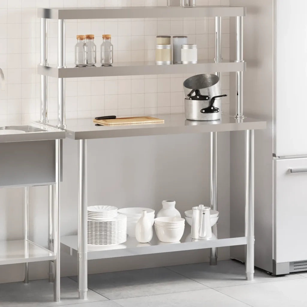 Tavolo Lavoro Cucina con Ripiano 110x55x150 cm Acciaio Inox CFW8193119