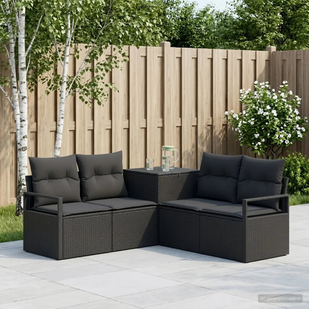 Set di divani 5 pz Nero Rattan sintetico e Acciaio 3447791