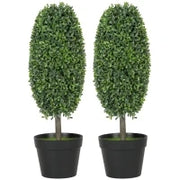 Set da 2 Piante Artificiali, Alberi Artificiali in Vaso con Resistenza ai Raggi UV, Plastica, Cemento, Verde