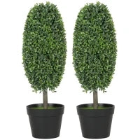 Set da 2 Piante Artificiali, Alberi Artificiali in Vaso con Resistenza ai Raggi UV, Plastica, Cemento, Verde