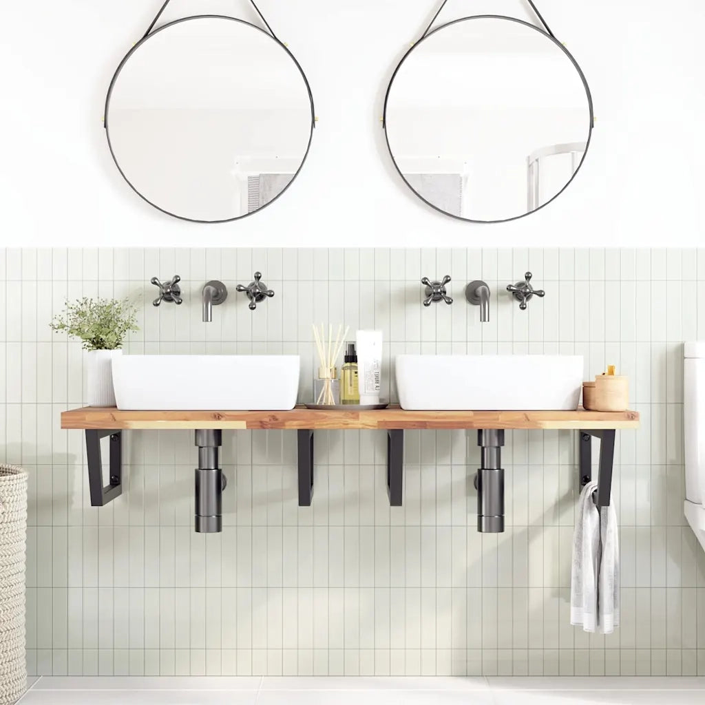 vidaXL Ripiano a Parete per Lavabo in Acciaio e Massello di Acacia