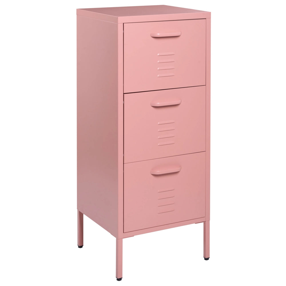 Armadietto in Acciaio con 3 Cassetti per Ufficio Stile Industriale Rosa Pesca