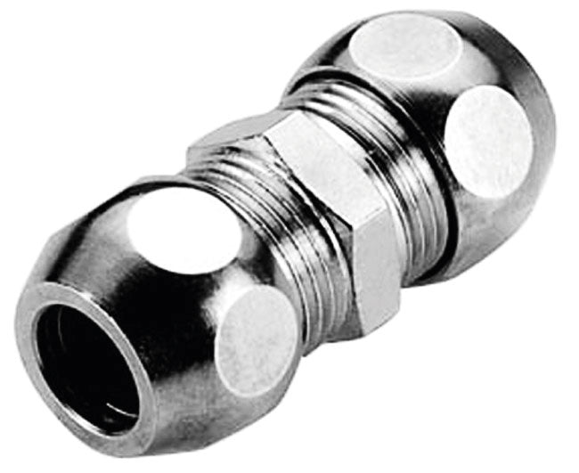 RACCORDO DIRITTO INTERMEDIO A TENUTA PTFE PER TUBO RAME CROMATO SERIE 6900 3/8 ø10    PETTINAROLI