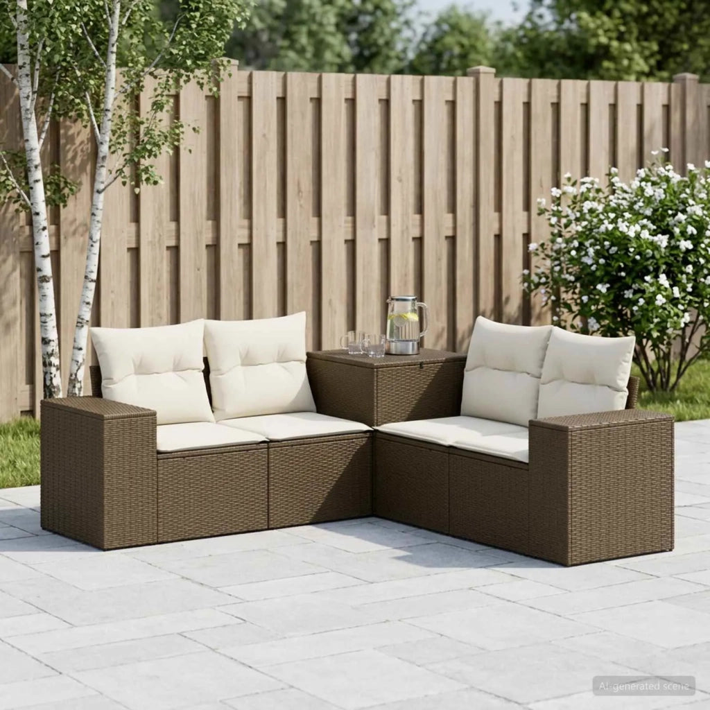 Set di divani 5 pz Marrone e Bianco Crema 3447914
