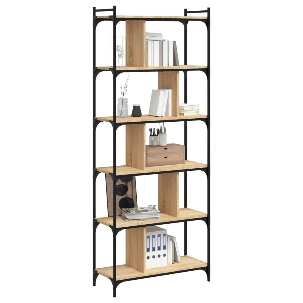 Libreria-Scaffale per Libri-Mobile di Stoccaggio Rovere Sonoma 6 Ripiani 76x32x192 cm Legno Multistrato