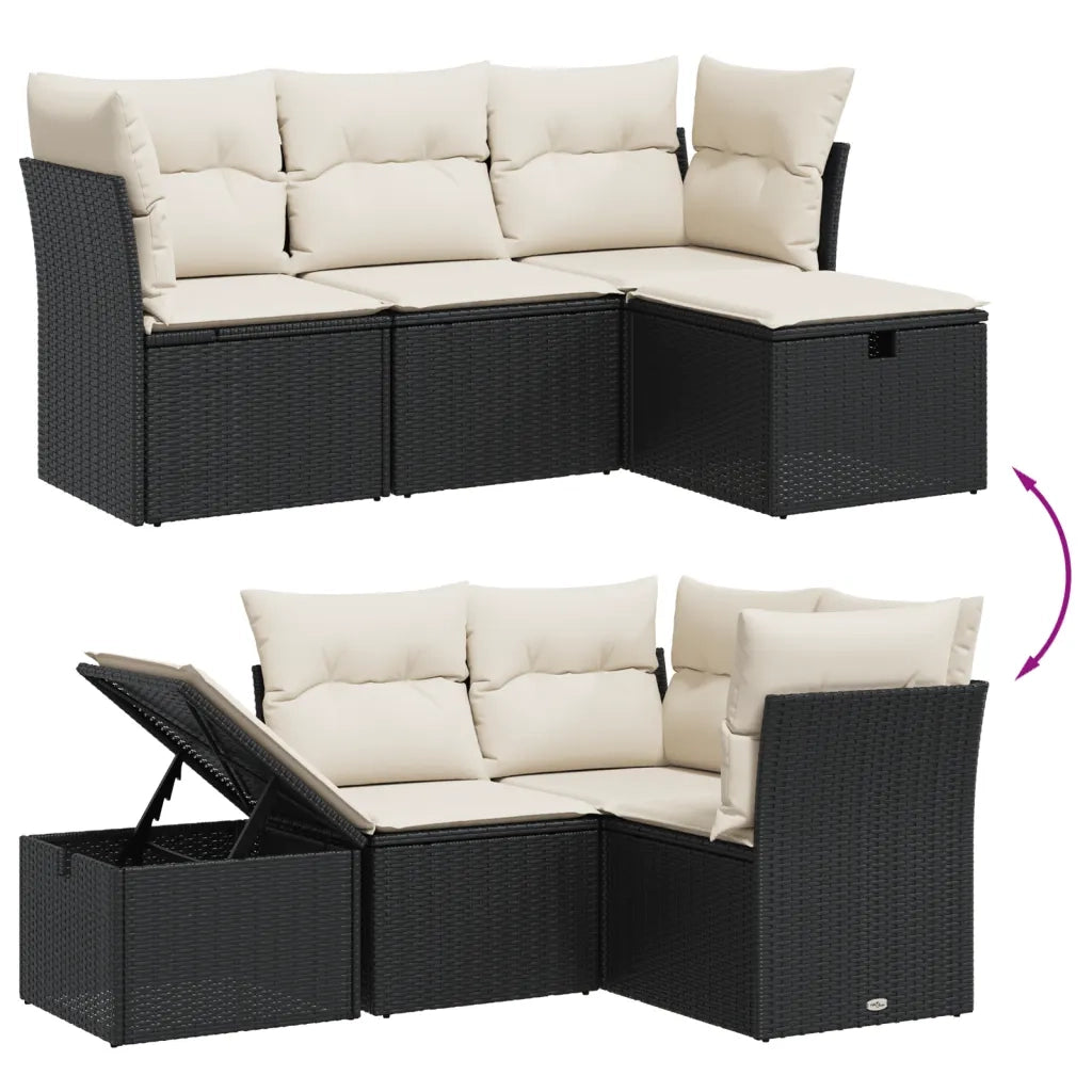 Set Divani da Giardino 4 pz con Cuscini Nero in Polyrattan