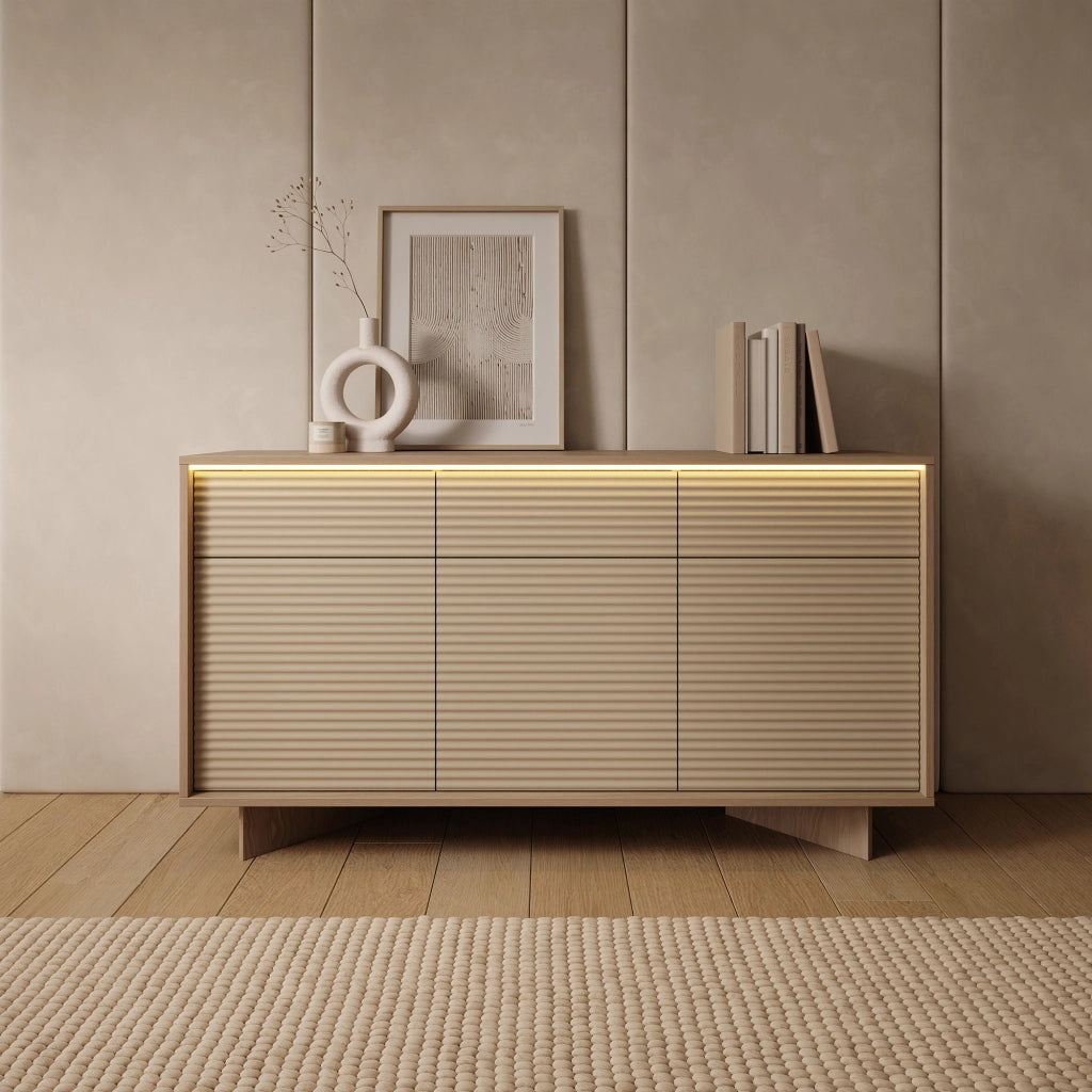 Madia Hatareta, Credenza 3 Cassetti, 154x40x84h cm Marrone Rovere