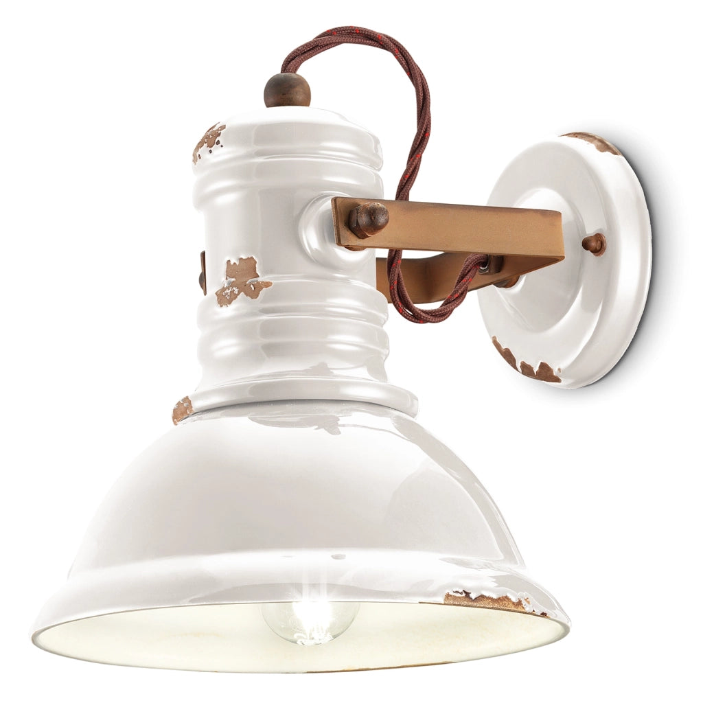 Applique Industrial Ferro E Ceramica Vintage Bianco 1 Luce E27