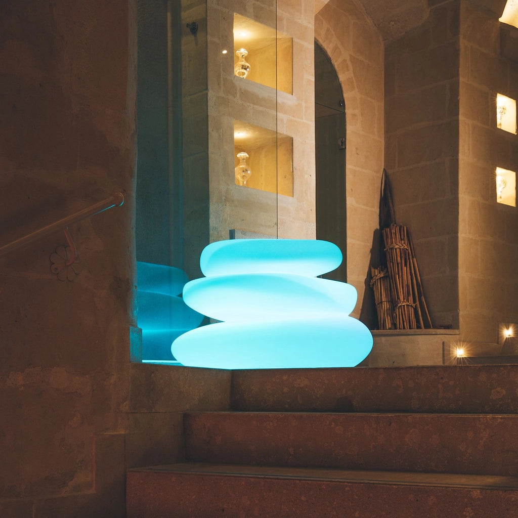 Lampada vaso luminoso in resina 75x62 cm  Led Luce Blu mod. Eden Pot Bright