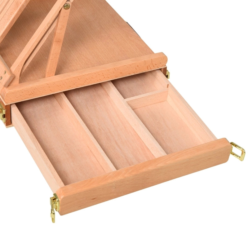 Cavalletto da atelier in legno di faggio, pieghevole e regolabile, con cassetto, colore naturale, 42x36x12,5 cm