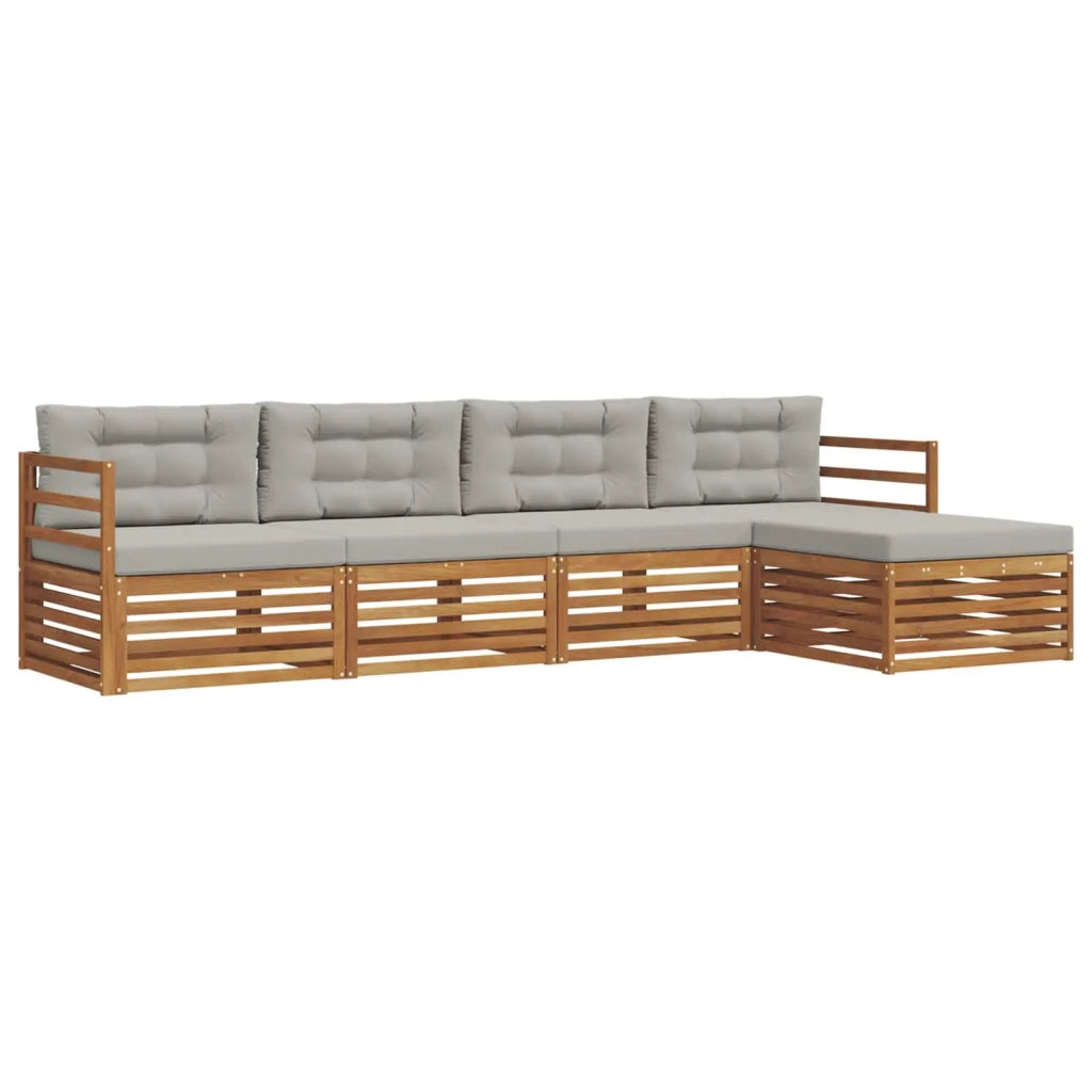 Set di divani da esterno 5 pcs Grigio Naturale e Chiaro