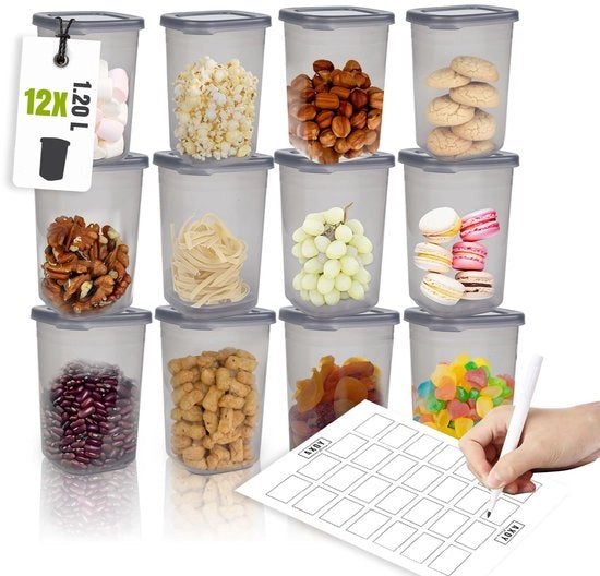 Set di 12 contenitori in plastica a chiusura ermetica con coperchi - Contenitori per alimenti e organizzatore 1,2 L/12x8x8 cm