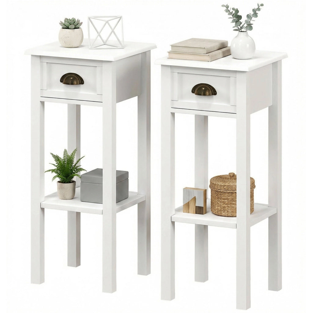 Tavolino da notte con cassetto e ripiano ¨C zephmum ¨C bianco 30x30x75