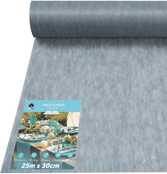 Tappeto Fleece per Tavolo 25m x 30cm, Tappeto per Tavolo in Tonalità Grigia Chiara, Decorazione per Tavolo per Comunione, Matrimonio, Scuola, Battesimo, Compleanni, Rito di Passaggio per Giovani e Feste