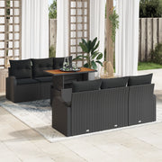 Set da Pranzo da Giardino da 7 Pezzi con Cuscini Nero Rattan Poliacetato