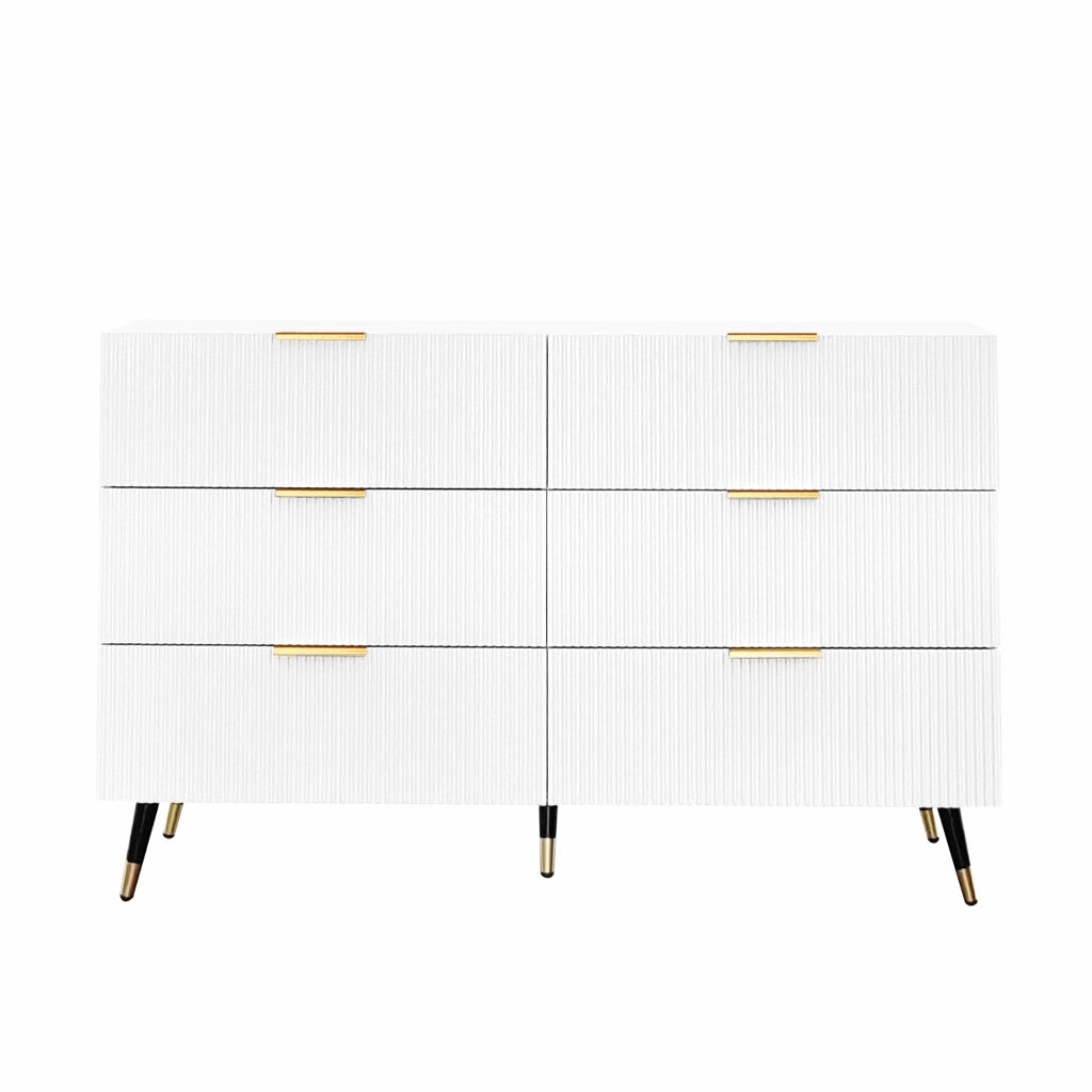Credenza moderna con 6 cassetti in truciolare bianco e gambe oro per soggiorno sala da pranzo e camera da letto 120 × 77 × 40 cm