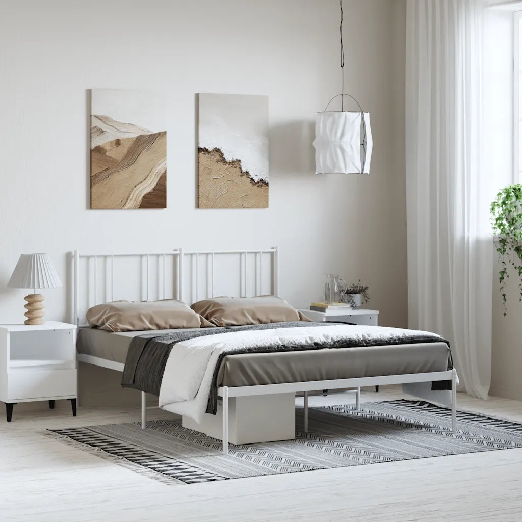 Giroletto con Testiera-Struttura Letto con testiera Metallo Bianco 135x190 cm 929871