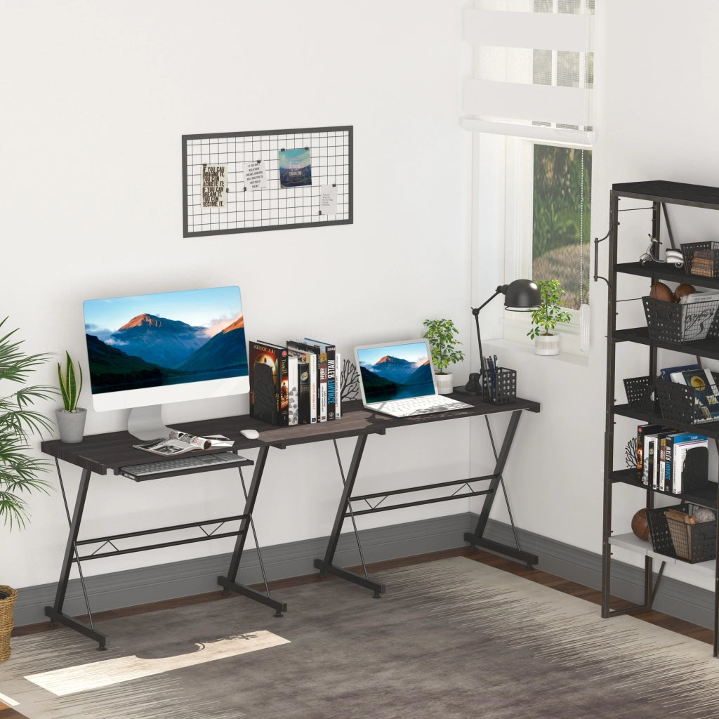 Scrivania Angolare Moderna Nera Dritta Postazione da Lavoro per Computer con Vano Tastiera MDF, Metallo a forma di L: 130L x 130P x 73.5A cm dritta: 210L x 50P x 73.5A cm Nero