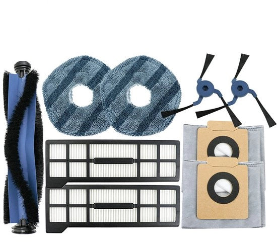Set di accessori - 9 pezzi - Adatto per Eufy X10 Pro Omni (1 pennello, 2 filtri, 2 pennelli laterali, 2 asciugamani, 2 sacchetti per polvere)