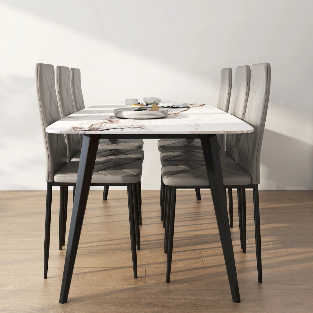 Set di 6 Sedie da Pranzo Moderne 41x50x97 cm con Schienale Alto in Finta Pelle e Acciaio Grigio