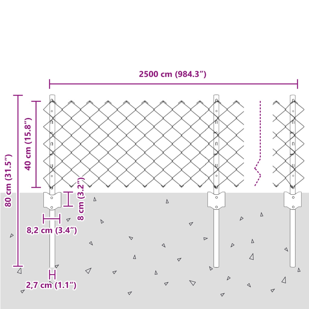 Recinzione a Maglie Chain con 22 U Post Argentata 0.4x25 m Acciaio